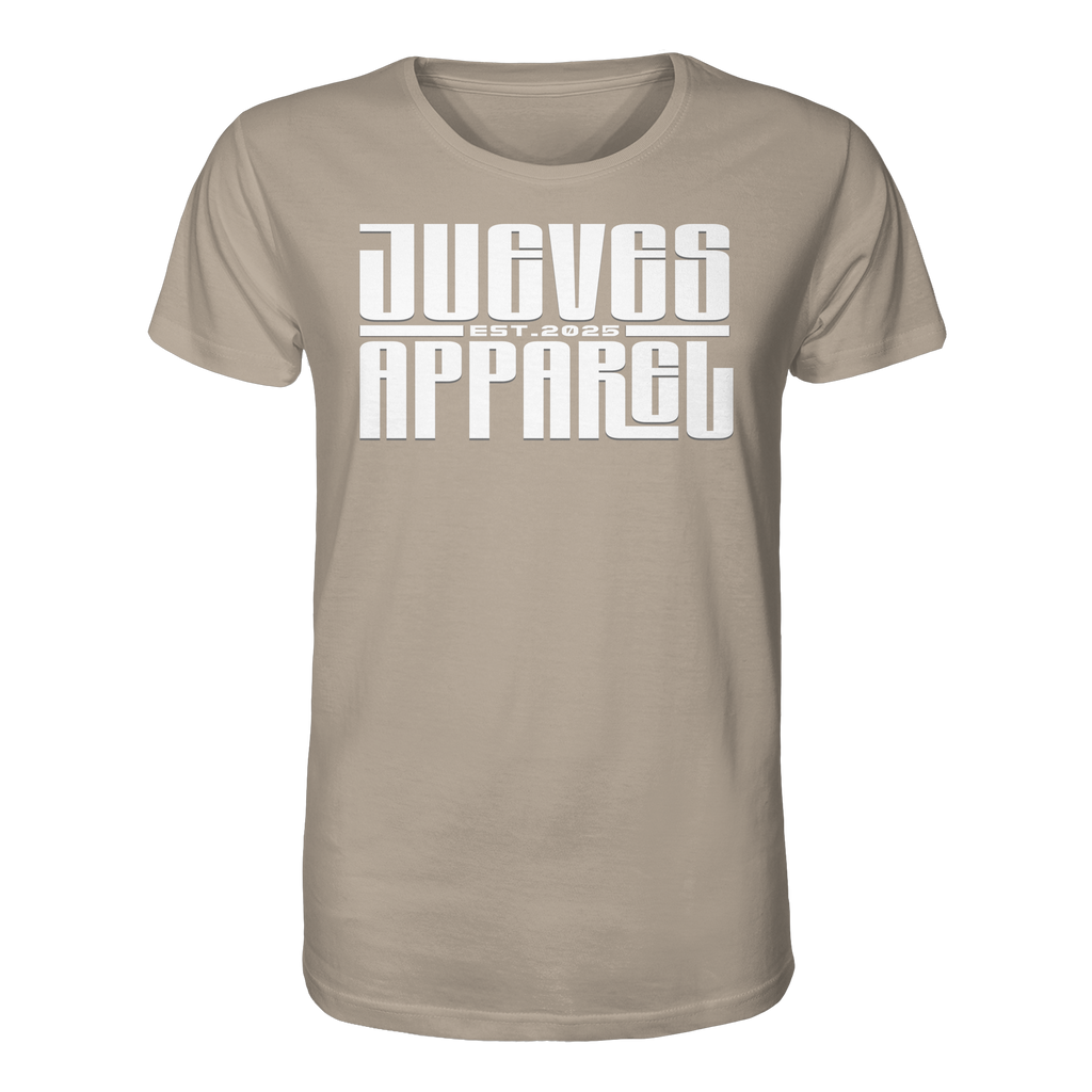 beiges Classic t-shirt von Jueves Apparel mit Brustdruck im klassischen Schnitt – nachhaltiger