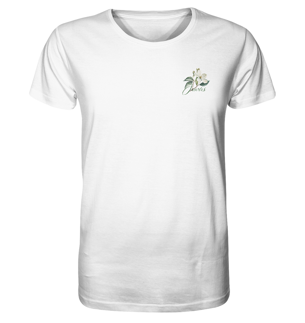 weißes Classic t-shirt von Jueves Apparel mit kleinem Brustdruck im klassischen Schnitt – nachhaltiger