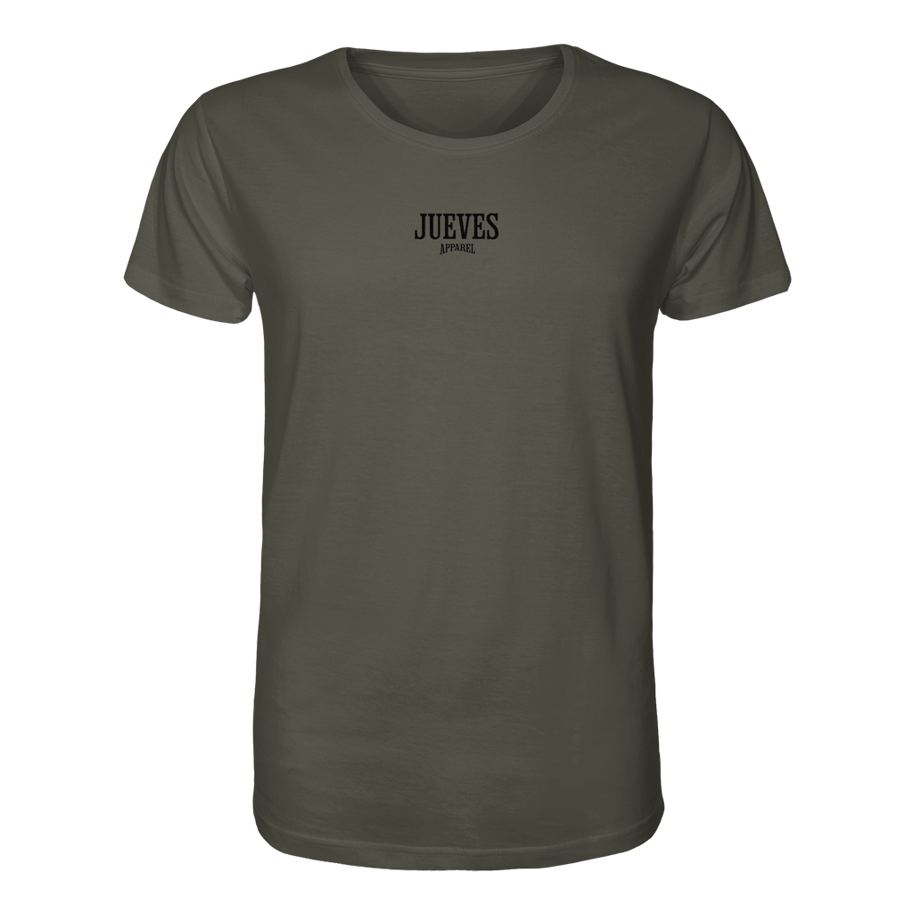 khaki Classic t-shirt von Jueves Apparel mit Brustdruck im klassischen Schnitt – nachhaltiger