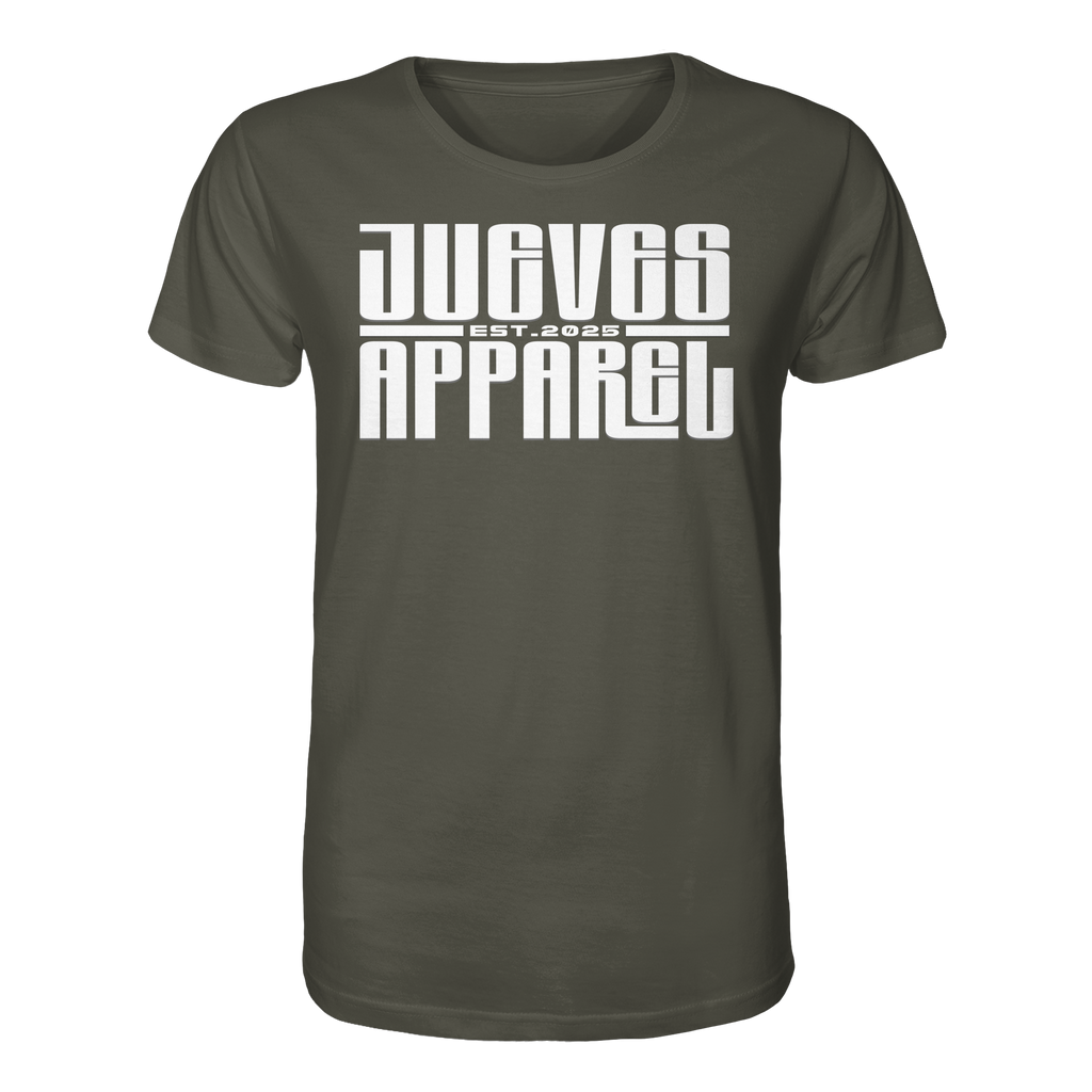 khaki Classic t-shirt von Jueves Apparel mit Brustdruck im klassischen Schnitt – nachhaltiger