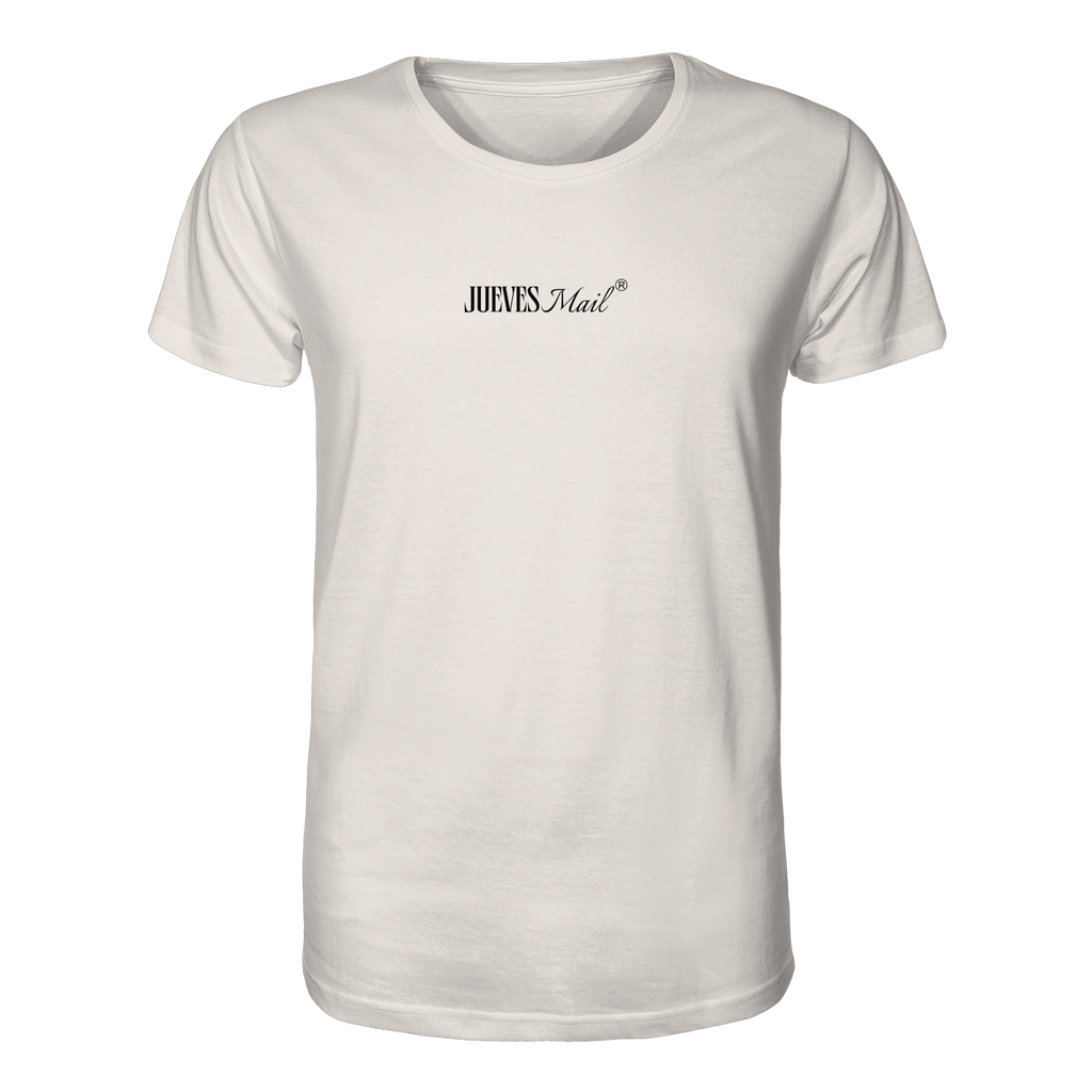 weißes Classic T-Shirt von Jueves Apparel mit kleinem Brustdruck im klassischen Schnitt – nachhaltiger