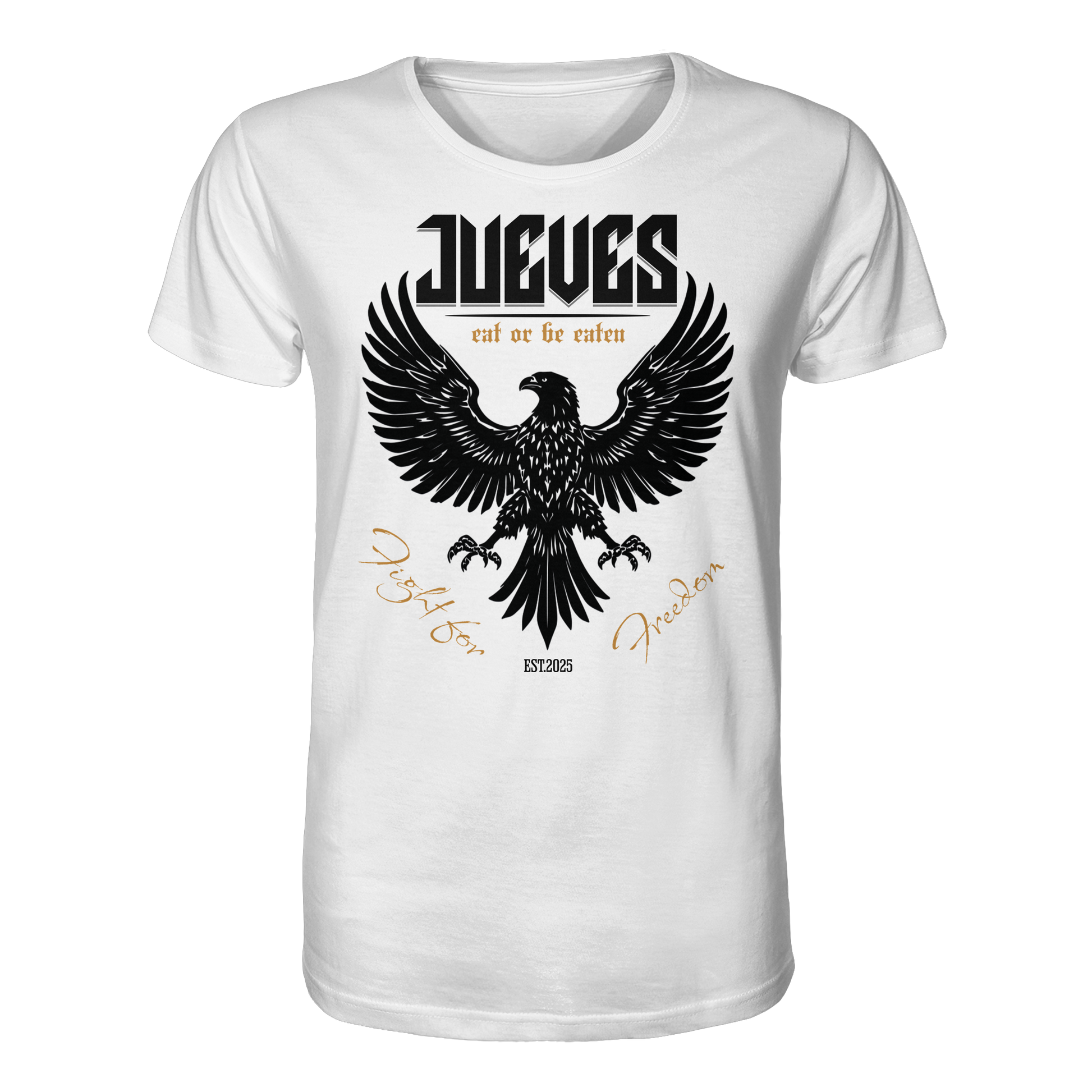 weißes Classic t-shirt von Jueves Apparel mit Brustdruck im klassischen Schnitt – nachhaltiger