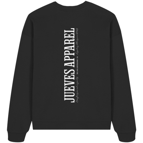 Oversized Sweatshirt „All you need“ in Black von Jueves Apparel aus 100% Baumwolle – auffälliger Rückendruck Schriftzug, moderner Urban Streetwear-Look.