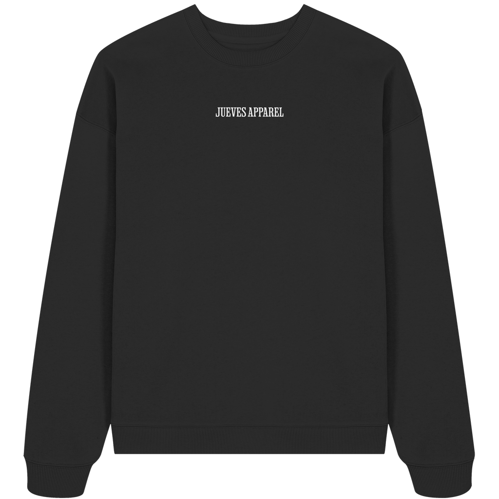 Oversized Sweatshirt „All you need“ in Black von Jueves Apparel aus 100% Baumwolle – auffälliger Brustdruck Schriftzug, moderner Urban Streetwear-Look.