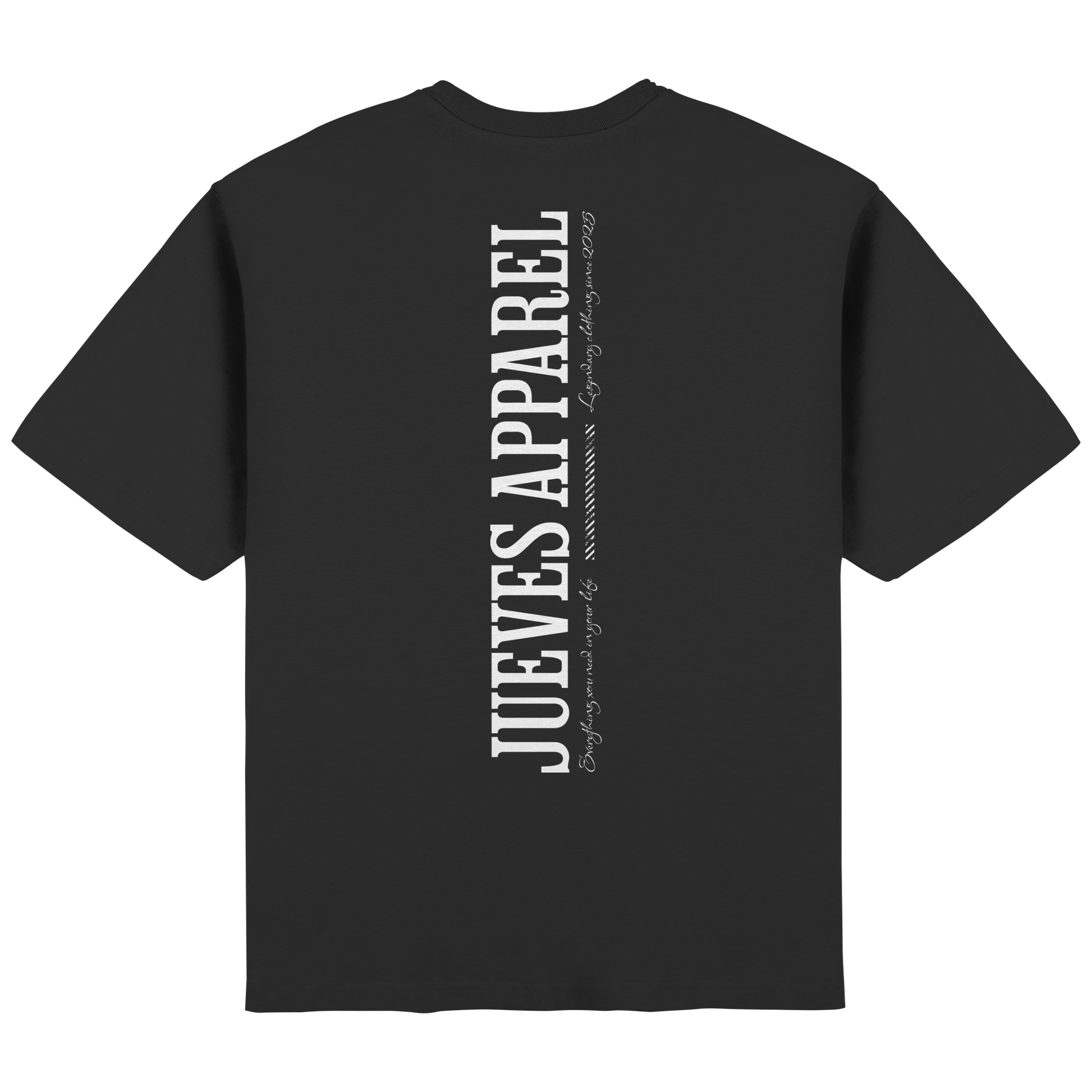 Streetwear Oversized T-Shirt „All you need“ in Black von Jueves Apparel aus 100 % Baumwolle – auffälliger Rückendruck als Schriftzug, moderner Urban Streetstyle-Look.