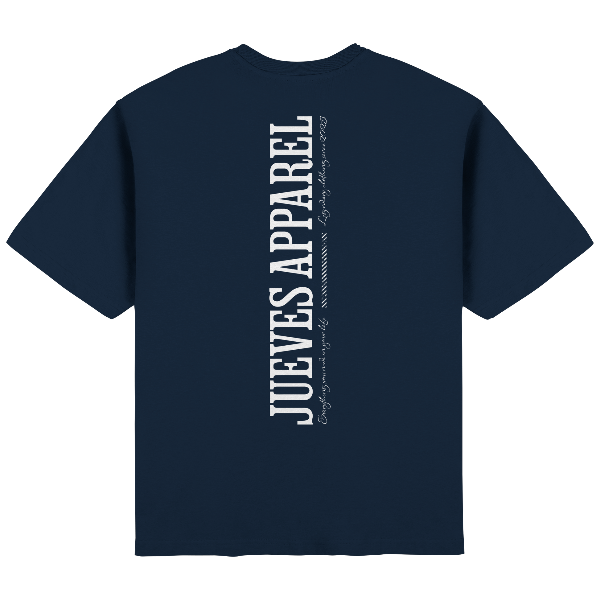 Streetwear Oversized T-Shirt „All you need“ in Navy von Jueves Apparel aus 100 % Baumwolle – auffälliger Rückendruck als Schriftzug, moderner Urban Streetstyle-Look.