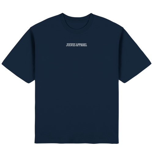 Streetwear Oversized T-Shirt „All you need“ in Navy von Jueves Apparel aus 100 % Baumwolle – auffälliger Brustdruck als Schriftzug, moderner Urban Streetstyle-Look.