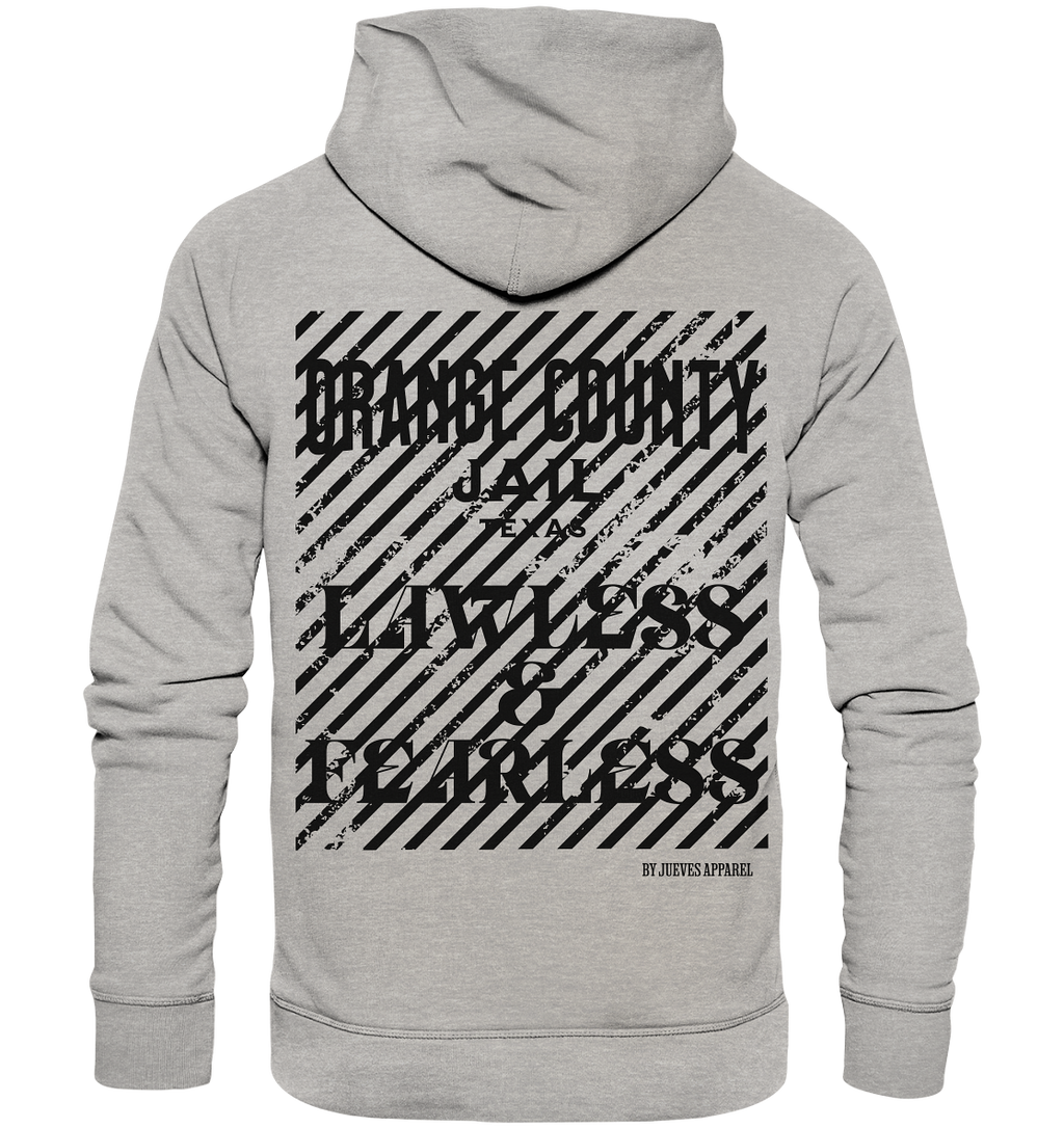 grauer Jueves Apparel Classic Hoodie mit markantem Rückendruck – urbaner Streetwear-Style aus Bio-Baumwolle