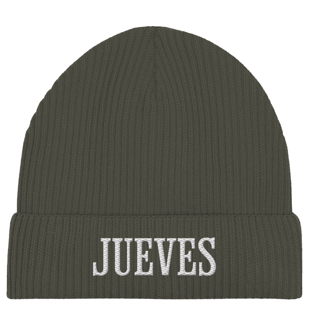 khaki Fisherman Beanie von Jueves Apparel aus 95 % Baumwolle und 5 % Elasthan – urbanes Streetwear-Accessoire mit weicher Haptik