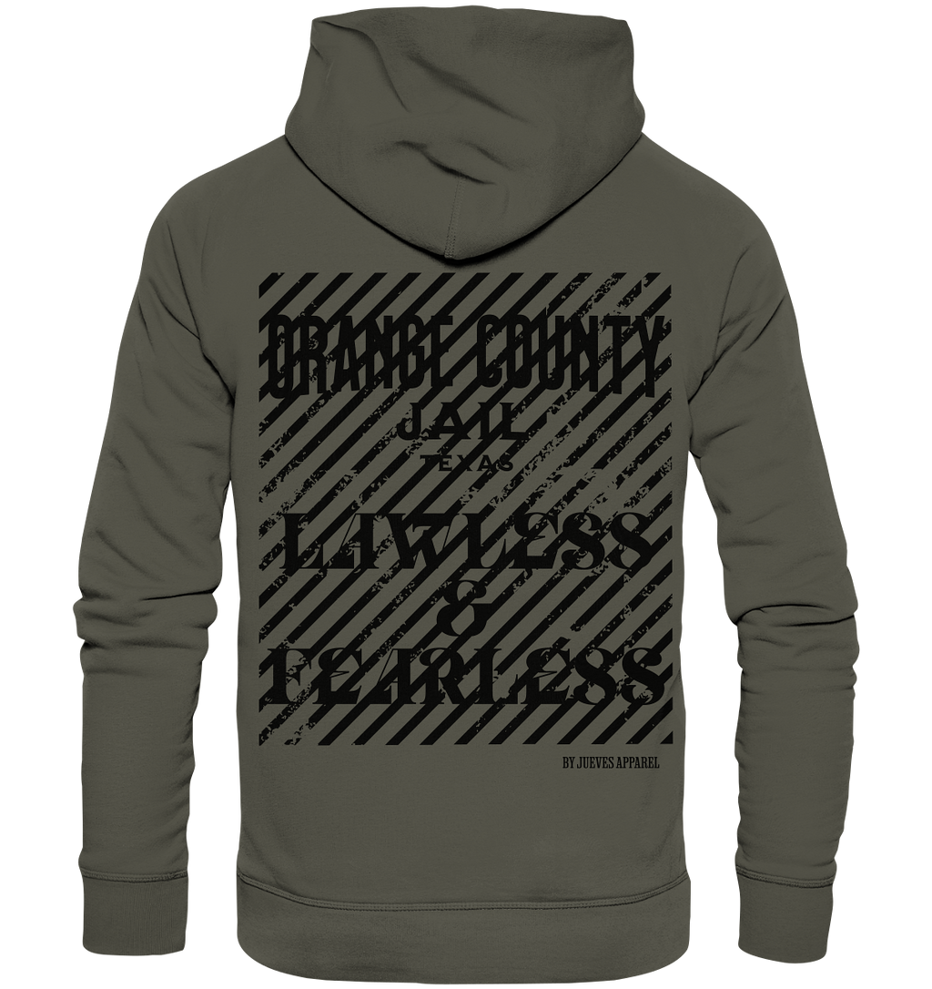 khaki Jueves Apparel Classic Hoodie mit markantem Rückendruck – urbaner Streetwear-Style aus Bio-Baumwolle