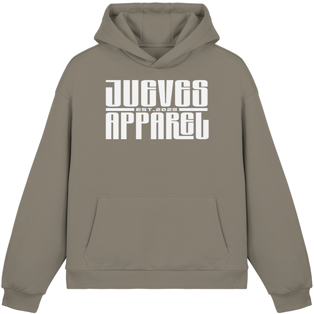 oive Oversized Boxcut Hoodie von Jueves Apparel mit Brustdruck – nachhaltige Streetwear aus 70% Baumwolle