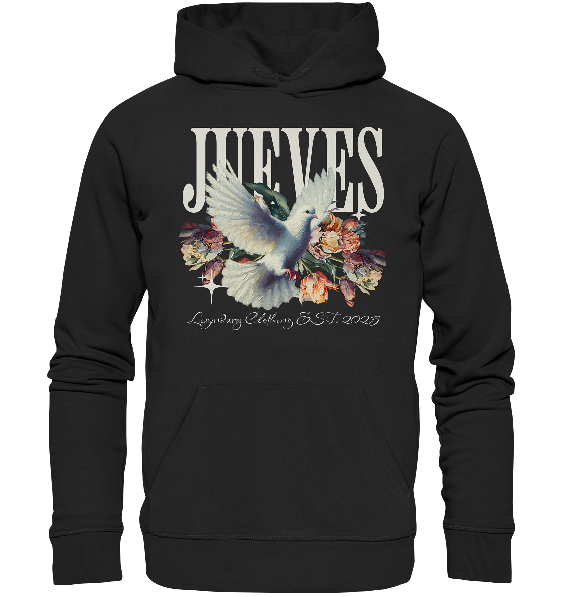 Classic Hoodie von Jueves Apparel mit  Brustdruck im klassischen Schnitt – nachhaltiger Streetwear-Look aus 100 % Bio-Baumwolle