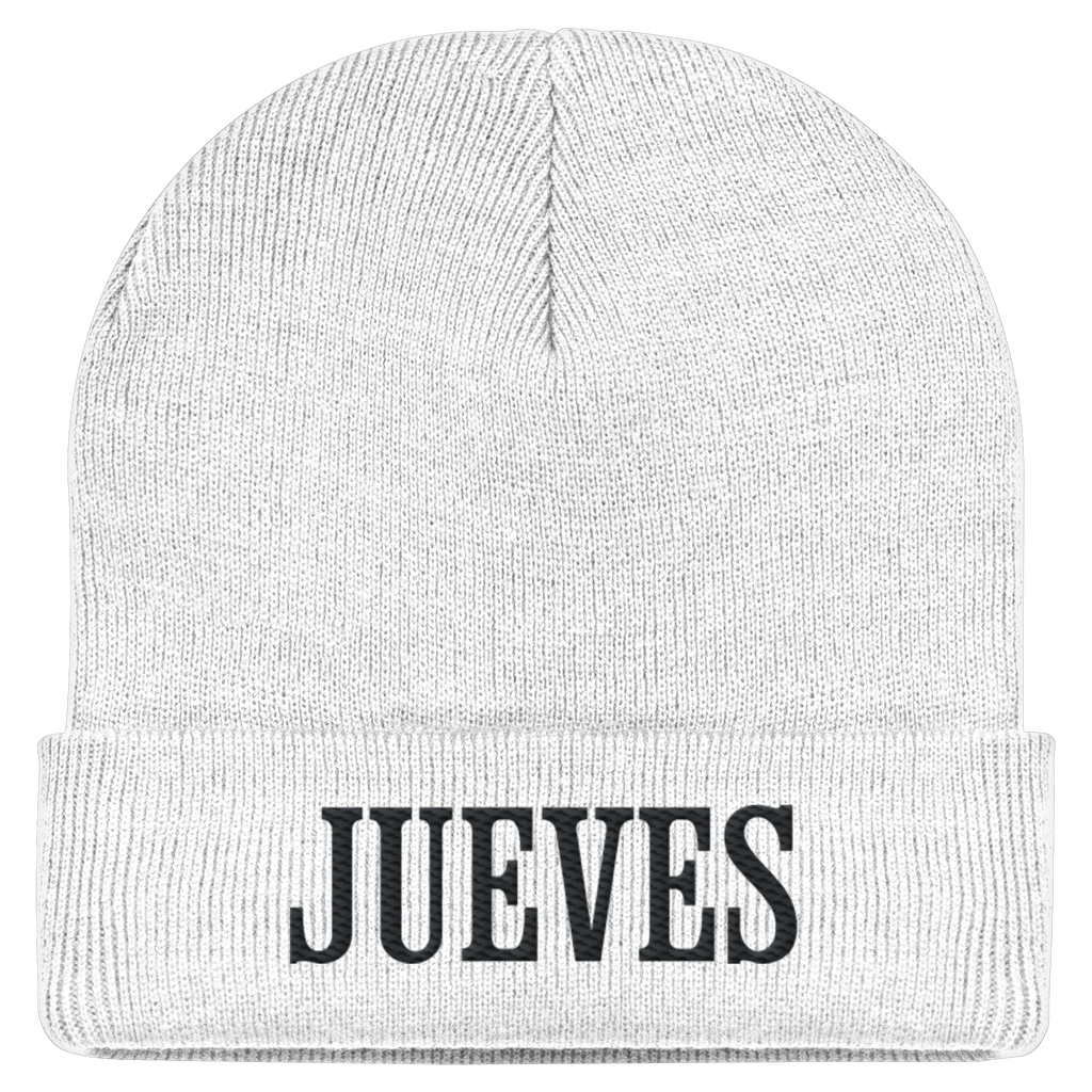 weiße Classic Beanie von Jueves Apparel aus 95 % Baumwolle und 5 % Elasthan – Streetwear Beanie mit weicher Haptik und urbanem Style