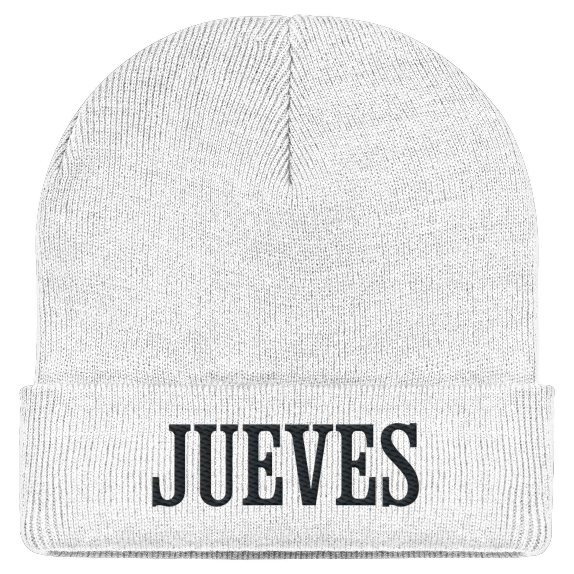 weiße Classic Beanie von Jueves Apparel aus 95 % Baumwolle und 5 % Elasthan – Streetwear Beanie mit weicher Haptik und urbanem Style